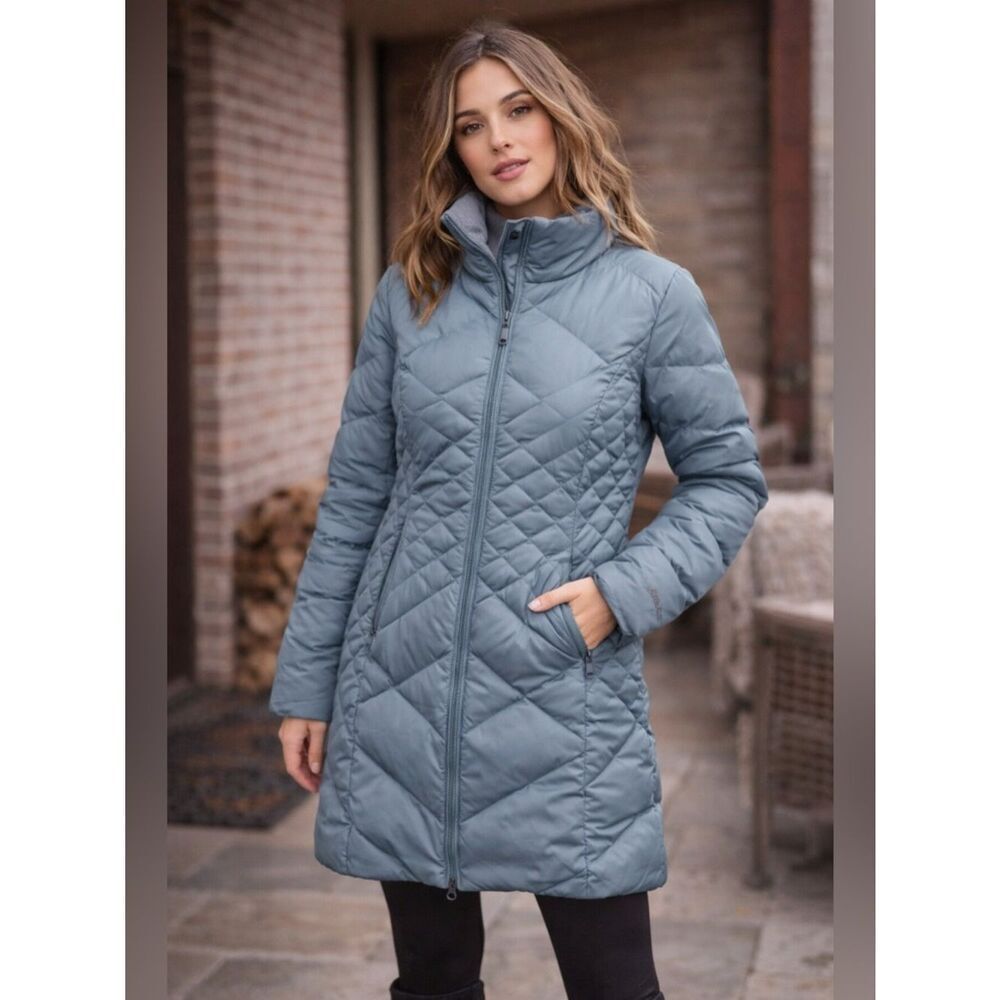 Eddie Bauer Goose Down Long Puffer Jacket Blue Size M Warm Winter Coat